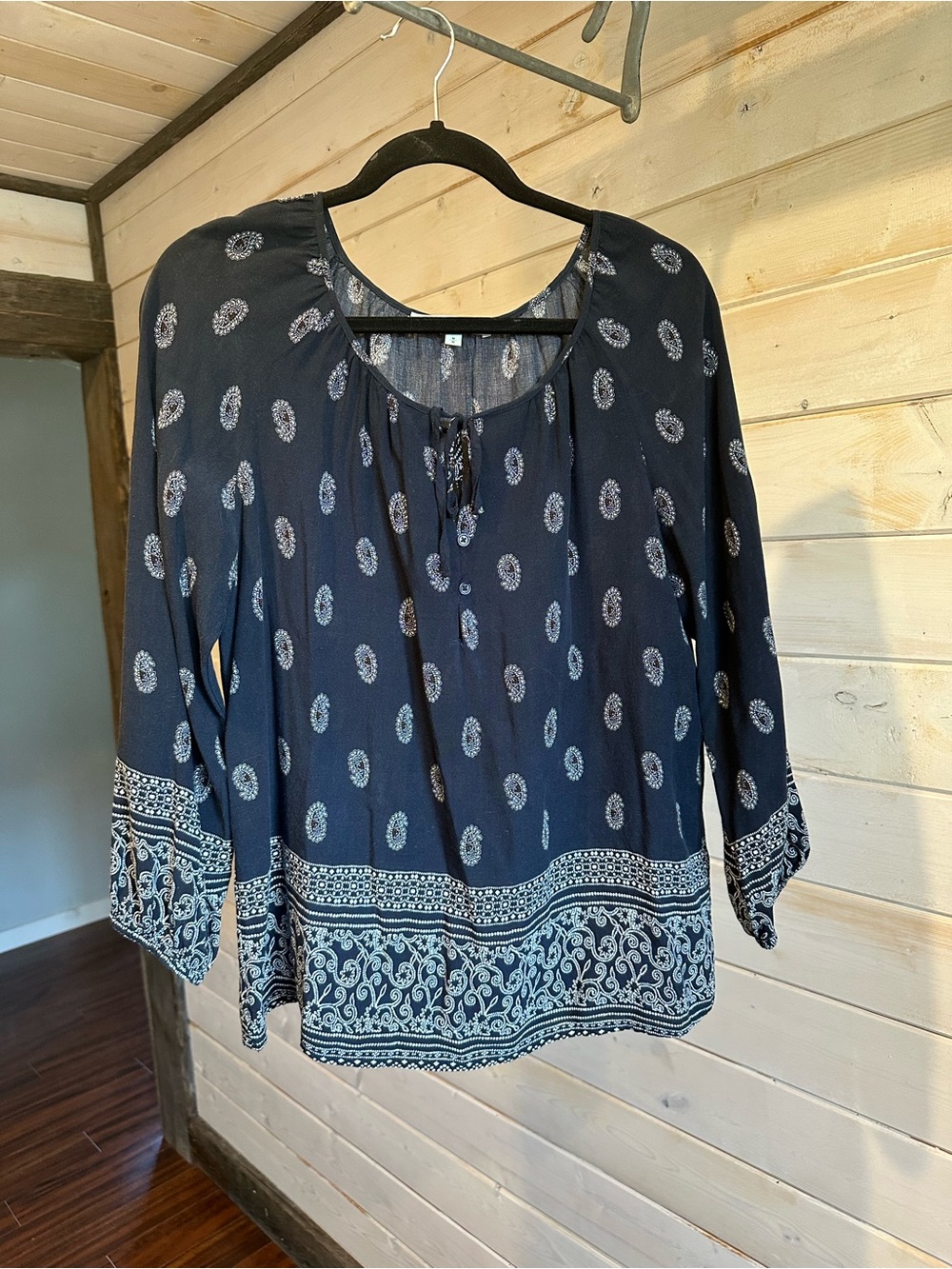 Cleo | Petite Long Sleeve Blue Paisley Top